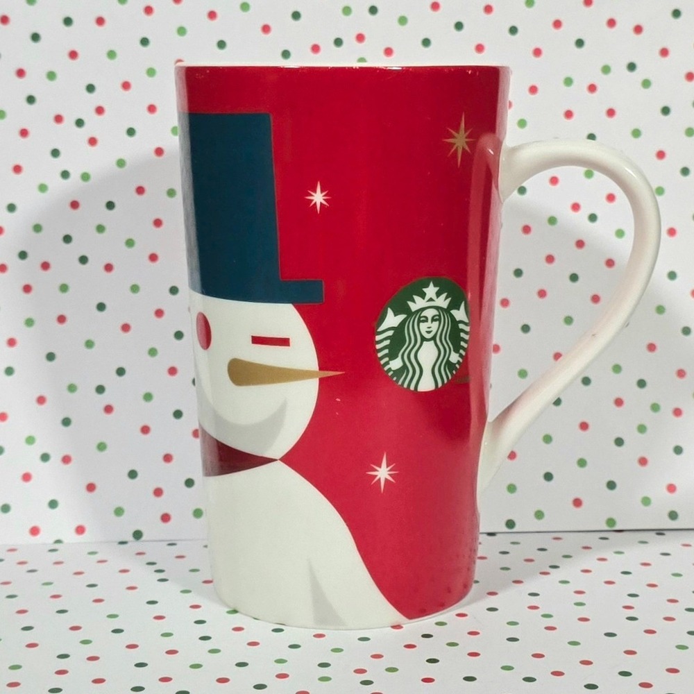 Starbucks Winking Snowman Ceramic Mug Red Christmas Holiday Coffee‎ Cup 2012